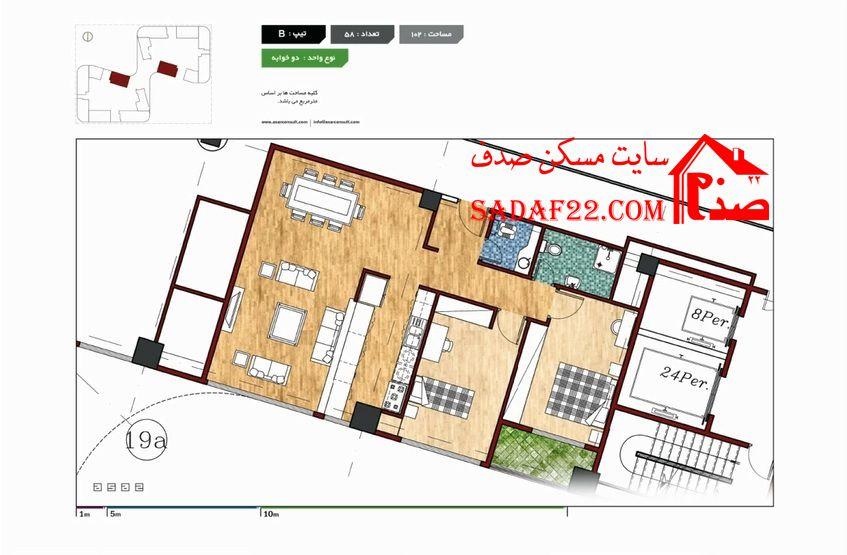 پلان نقشه 105 برج مرجان منطقه 22